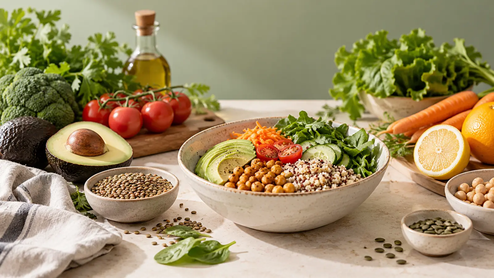 Alimentos frescos utilizados en la demo de nutrición de Practice One